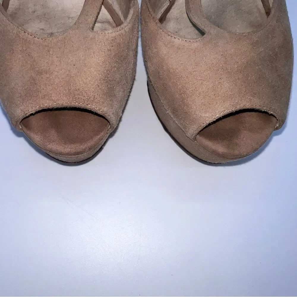 MICHAEL Michael Kors Brown Suede Platform T-Strap Heels